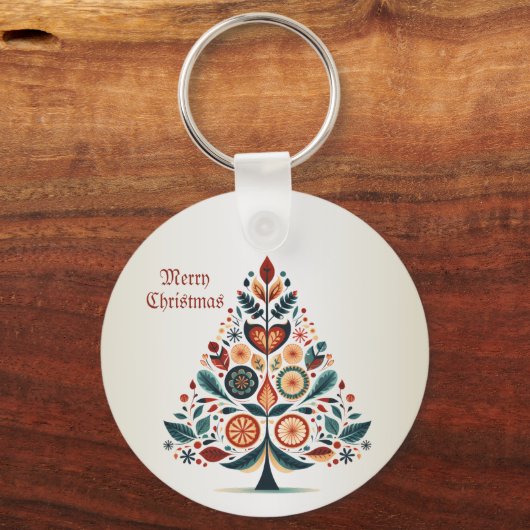 Christmas Colorful Tree Scandinavia Folk Art Sleutelhanger (Achterkant)