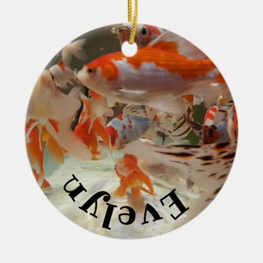 Christmas common and shubunkin goldfish keramisch ornament (Voorkant)