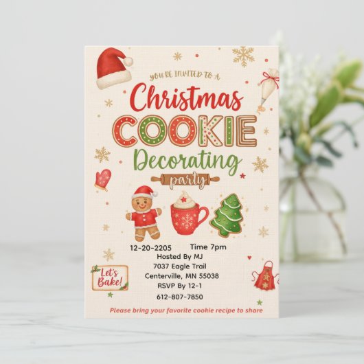 Christmas Cookie Decorating Party Invitation | Kid Kaart (Staand voorkant)