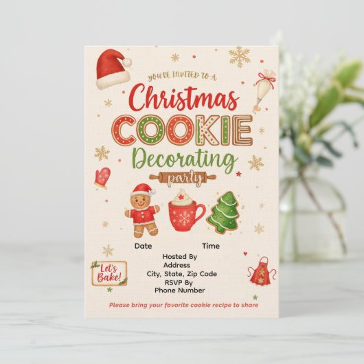 Christmas Cookie Decorating Party Invitation | Kid Kaart (Staand voorkant)