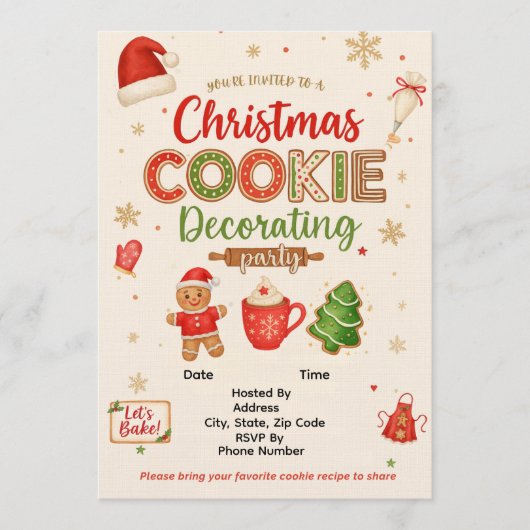 Christmas Cookie Decorating Party Invitation | Kid Kaart (Voorkant)