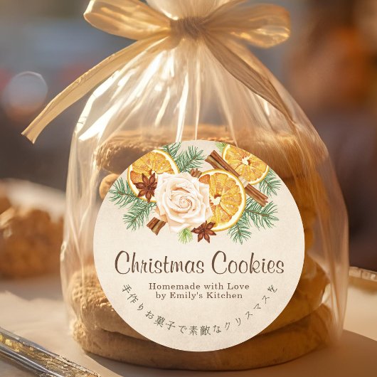 Christmas Cookie Dried Orange Kraft Paper Elegant Ronde Sticker