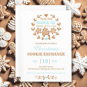 Christmas Cookie Exchange Gingerbread Blue Simple Kaart