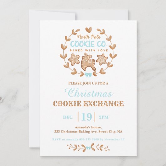 Christmas Cookie Exchange Gingerbread Blue Simple Kaart (Voorkant)