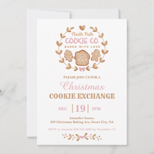 Christmas Cookie Exchange Gingerbread Pink Simple Kaart (Voorkant)