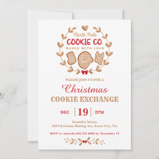 Christmas Cookie Exchange Gingerbread Red Simple Kaart (Voorkant)