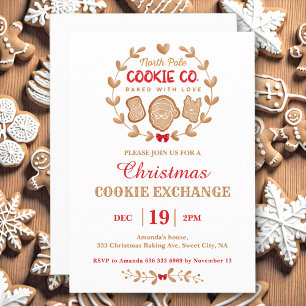 Christmas Cookie Exchange Gingerbread Red Simple Kaart