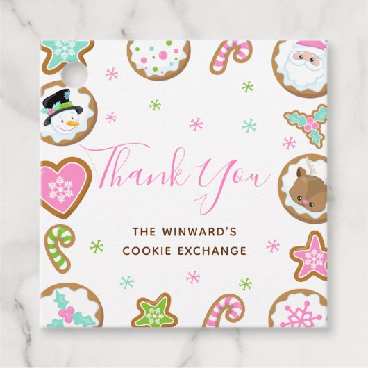 Christmas Cookie Exchange Party Pink Thank You Bedankjes Labels (Voorkant)
