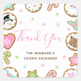 Christmas Cookie Exchange Party Pink Thank You Vierkante Sticker