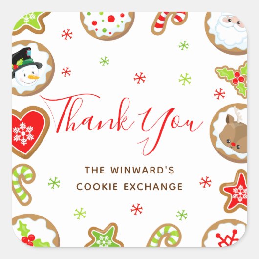 Christmas Cookie Exchange Party Red Thank You Vierkante Sticker (Voorkant)