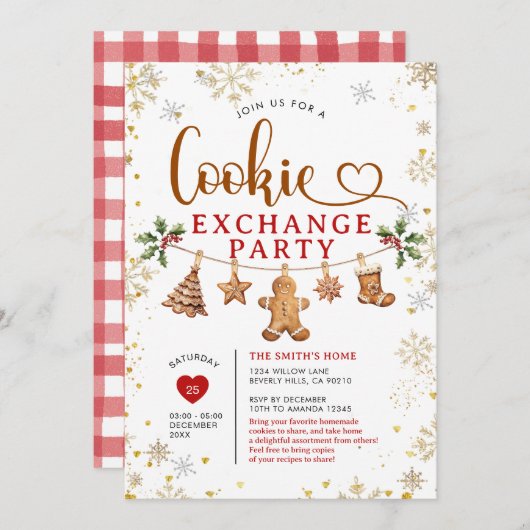 Christmas Cookie Exchange Party Winter Snowflakes Kaart (Voorkant / Achterkant)