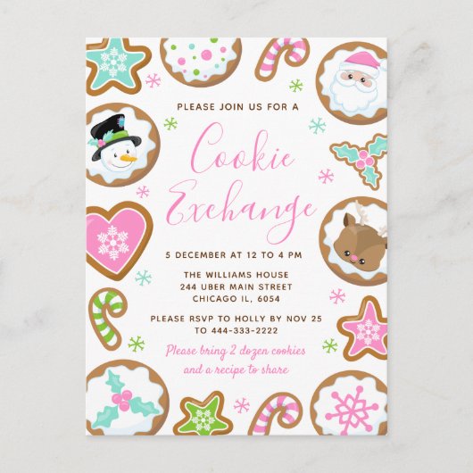 Christmas Cookie Exchange Pink and Green Briefkaart (Voorkant)