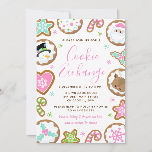Christmas Cookie Exchange Pink and Green Kaart (Voorkant)
