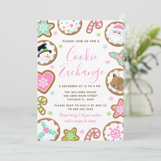 Christmas Cookie Exchange Pink and Green Kaart (Staand voorkant)