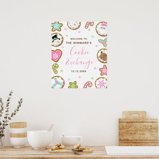 Christmas Cookie Exchange Pink Green Welcome Sign Poster (Keuken)