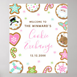 Christmas Cookie Exchange Pink Green Welcome Sign Poster