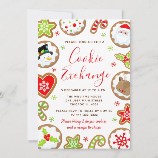 Christmas Cookie Exchange Red and Green Kaart (Voorkant)