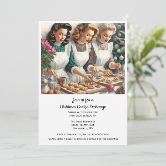 Christmas  Cookie Exchange Retro Ladies  Kaart (Staand voorkant)