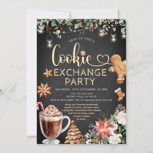 Christmas Cookie Hot Cocoa Exchange Party Floral Kaart (Voorkant)
