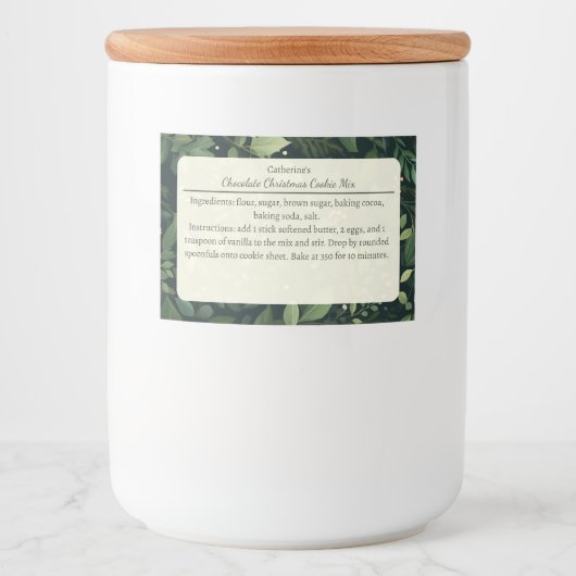 Christmas Cookie Mix Greenery Pattern Personalized Voedselcontainer Etiket (Voorkant)