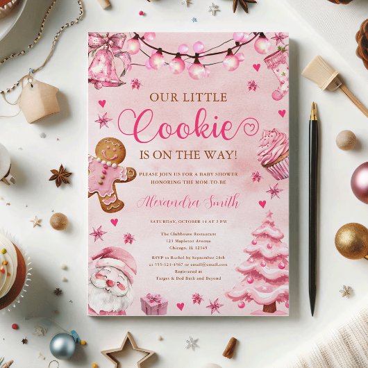 Christmas Cookie Pink Gingerbread Baby shower Kaart