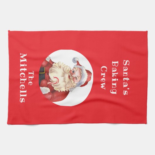 Christmas Cookie Retro Santa's Baking Crew NAME Theedoek (Horizontaal)