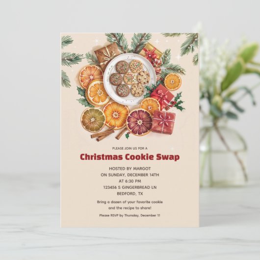 Christmas Cookie Swap Invitation Kaart Vakantie De (Staand voorkant)
