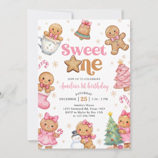 Christmas Cookie Sweet One 1st Birthday Party Kaart (Voorkant)