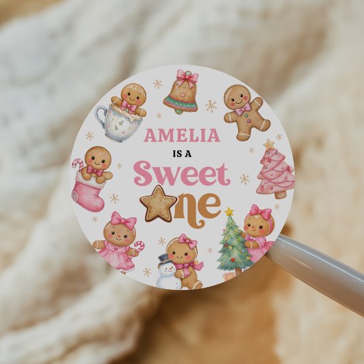 Christmas Cookie Sweet One 1st Birthday Party Ronde Sticker