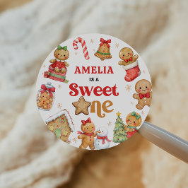 Christmas Cookie Sweet One 1st Birthday Party Ronde Sticker