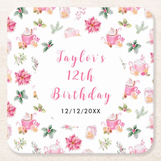 Christmas Cookies and Cocoa Birthday Party Pink Kartonnen Onderzetters (Voorkant)