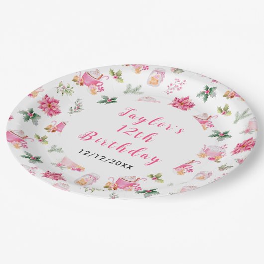 Christmas Cookies and Cocoa Birthday Party Pink Papieren Bordje (Gekanteld)