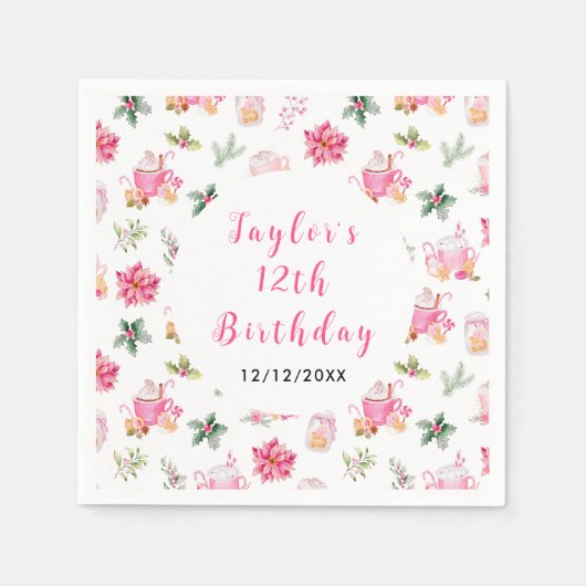 Christmas Cookies and Cocoa Birthday Party Pink Servet (Voorkant)
