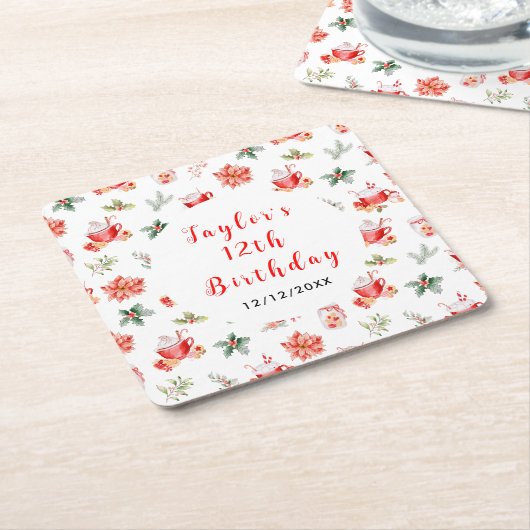 Christmas Cookies and Cocoa Birthday Party Red Kartonnen Onderzetters (Schuin)