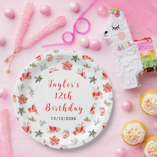 Christmas Cookies and Cocoa Birthday Party Red Papieren Bordje (Feest)