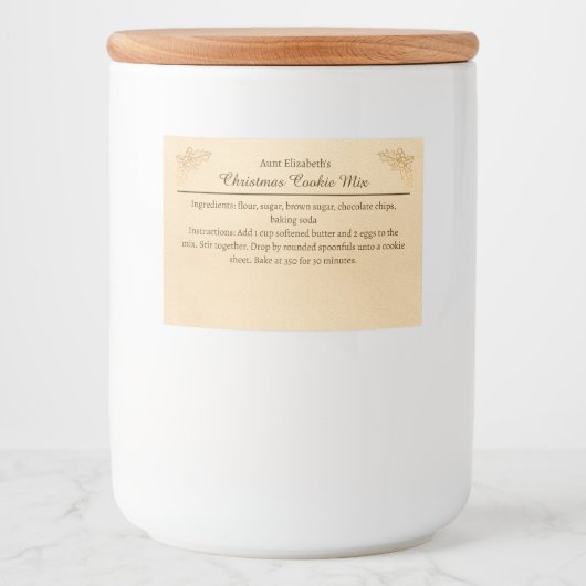 Christmas Cookies Baking Mix Holly Personalized  Voedselcontainer Etiket (Voorkant)
