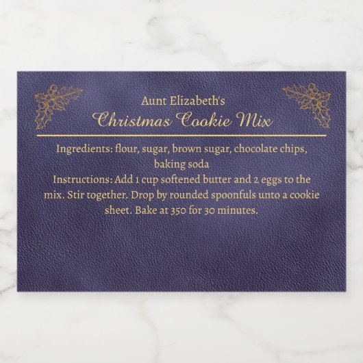 Christmas Cookies Baking Mix Personalized Blue Voedselcontainer Etiket (Enkel label)