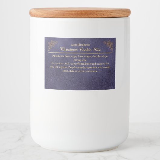 Christmas Cookies Baking Mix Personalized Blue Voedselcontainer Etiket (Voorkant)