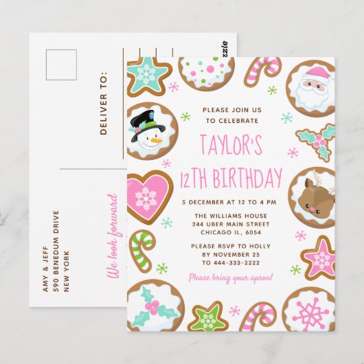 Christmas Cookies Birthday Party Pink and Green Briefkaart (Voorkant / Achterkant)