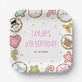 Christmas Cookies Birthday Party Pink and Green Papieren Bordje