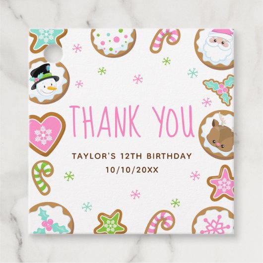 Christmas Cookies Birthday Party Pink Thank You Bedankjes Labels (Voorkant)