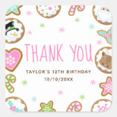 Christmas Cookies Birthday Party Pink Thank You Vierkante Sticker (Voorkant)