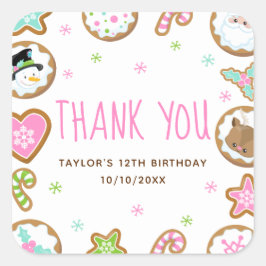 Christmas Cookies Birthday Party Pink Thank You Vierkante Sticker