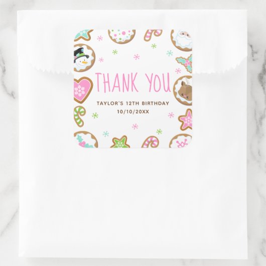 Christmas Cookies Birthday Party Pink Thank You Vierkante Sticker (Tas)