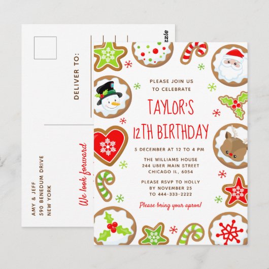 Christmas Cookies Birthday Party Red and Green Briefkaart (Voorkant / Achterkant)