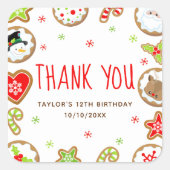 Christmas Cookies Birthday Party Red Thank You Vierkante Sticker (Voorkant)