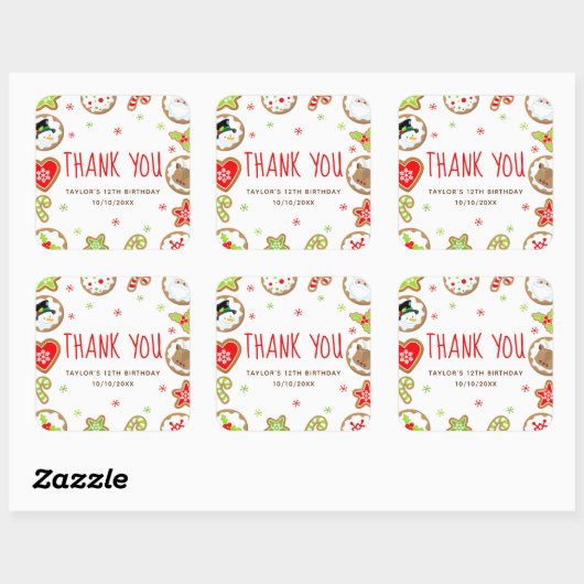 Christmas Cookies Birthday Party Red Thank You Vierkante Sticker (Vel)