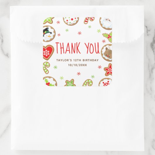 Christmas Cookies Birthday Party Red Thank You Vierkante Sticker (Tas)