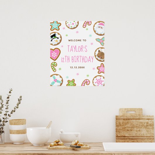Christmas Cookies Birthday Pink Green Welcome Sign Poster (Keuken)