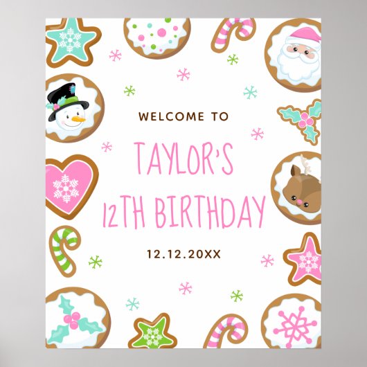 Christmas Cookies Birthday Pink Green Welcome Sign Poster (Voorkant)